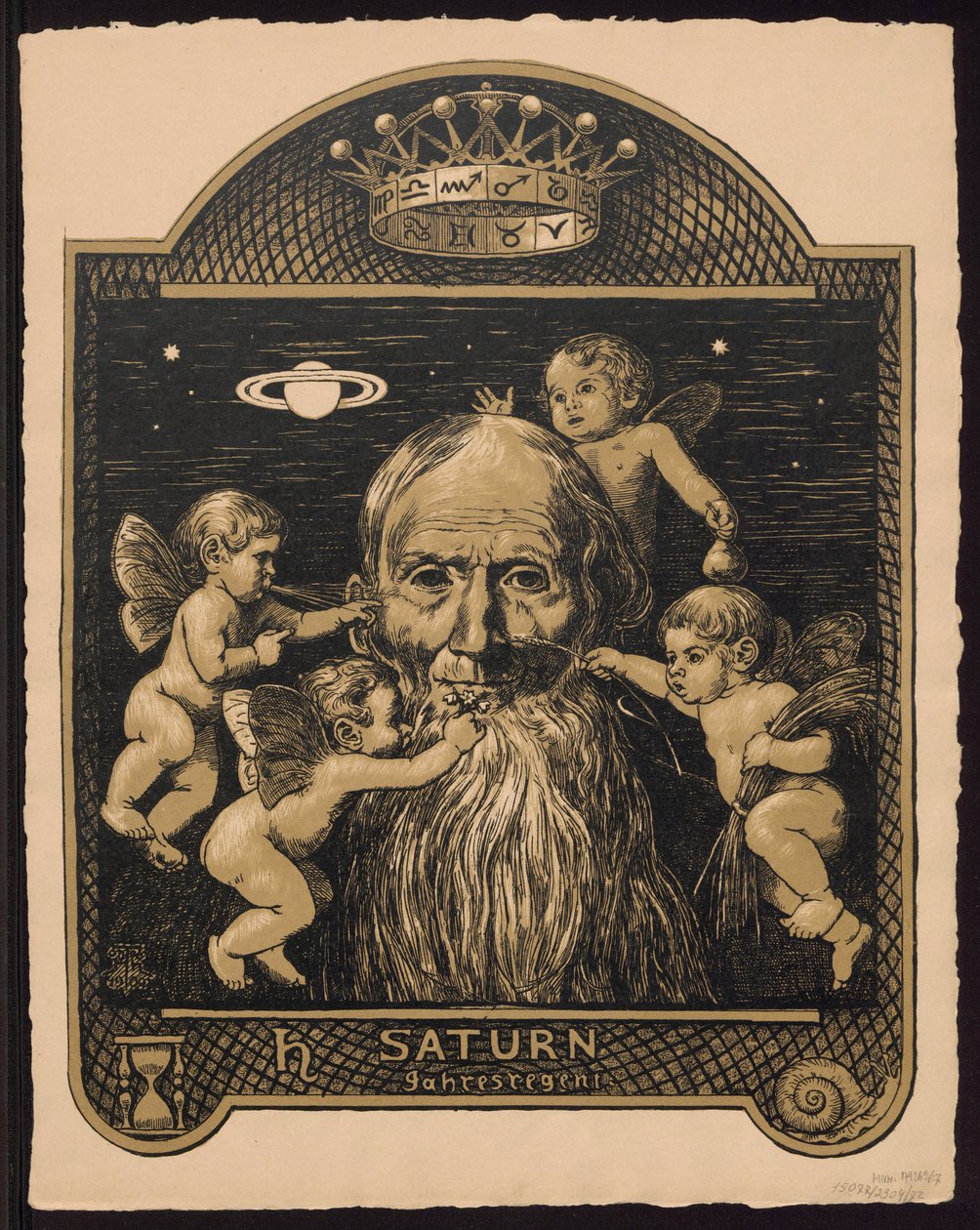 „Saturn, władca roku”. Saturn jako władca roku. Projekty do „Wiecznego kalendarza w obrazach”, cz. II (Wiecznego kalendarza w obrazach) autorstwa Hans Thoma