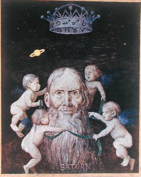 Saturn, ilustracja z „Festkalender” wydana w Lipsku ok. 1910 (kolor lito) autorstwa Hans Thoma