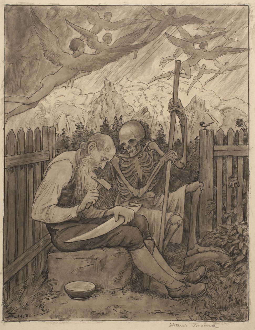 Ostrzenie kosy śmierci autorstwa Hans Thoma
