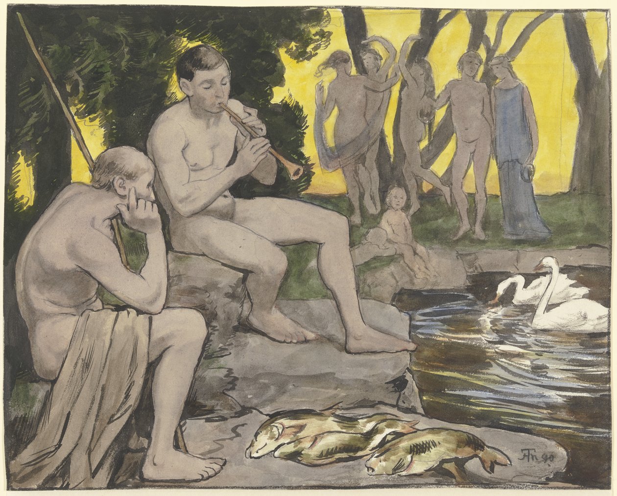 Pola Elizejskie (tańczące nimfy) autorstwa Hans Thoma