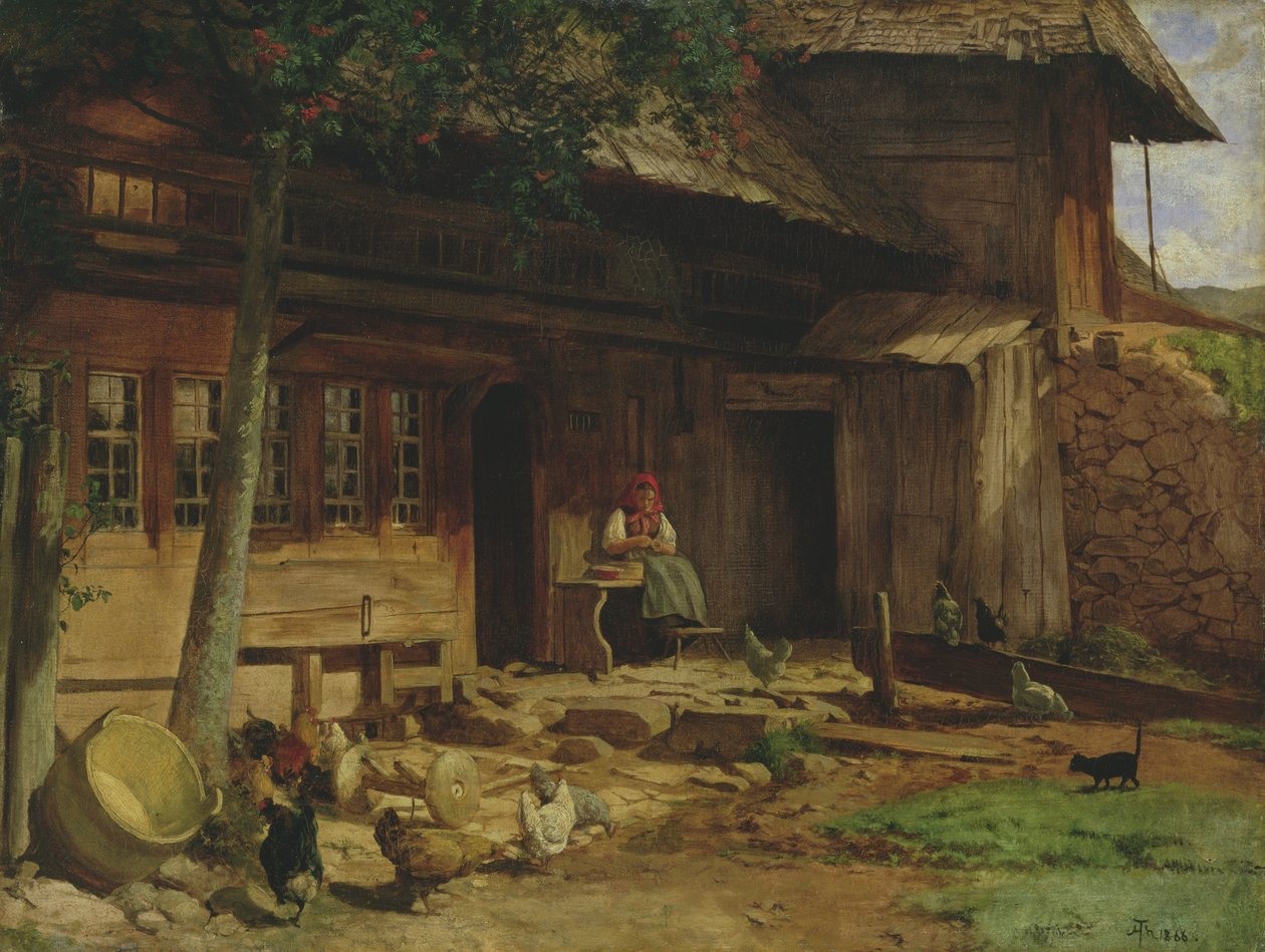 Dom Rodzicielski w Bernau, 1866 (olej na płótnie ułożony na kartonie) autorstwa Hans Thoma