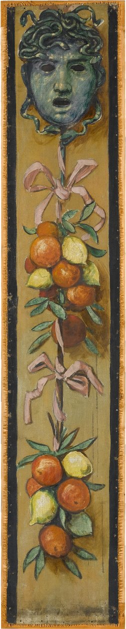 Wandfries aus dem Musiksaal des Hauses Pringsheim, München: Medusenhaupt, Orangen- und Zitronenbündel. Links von Inv.-Nr. 1925 autorstwa Hans Thoma