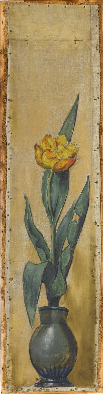 Wandfries aus dem Musiksaal des Hauses Pringsheim, München: Vase mit gelber Tulpe. Rechts von Inv.-Nr. 1927 autorstwa Hans Thoma