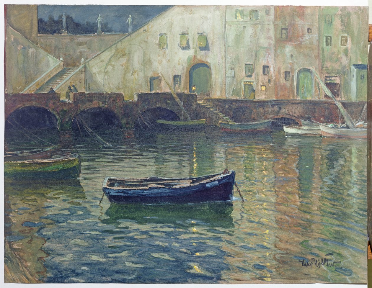 Port w świetle księżyca, ok. 1900 (wc na papierze) autorstwa Hans Volcker