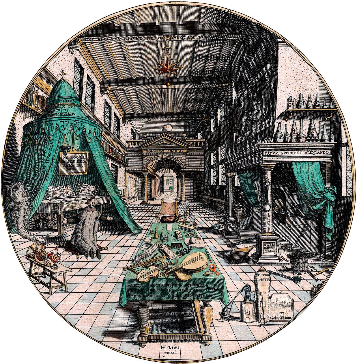 Laboratorium alchemika, 1595. autorstwa Hans Vredeman de Vries