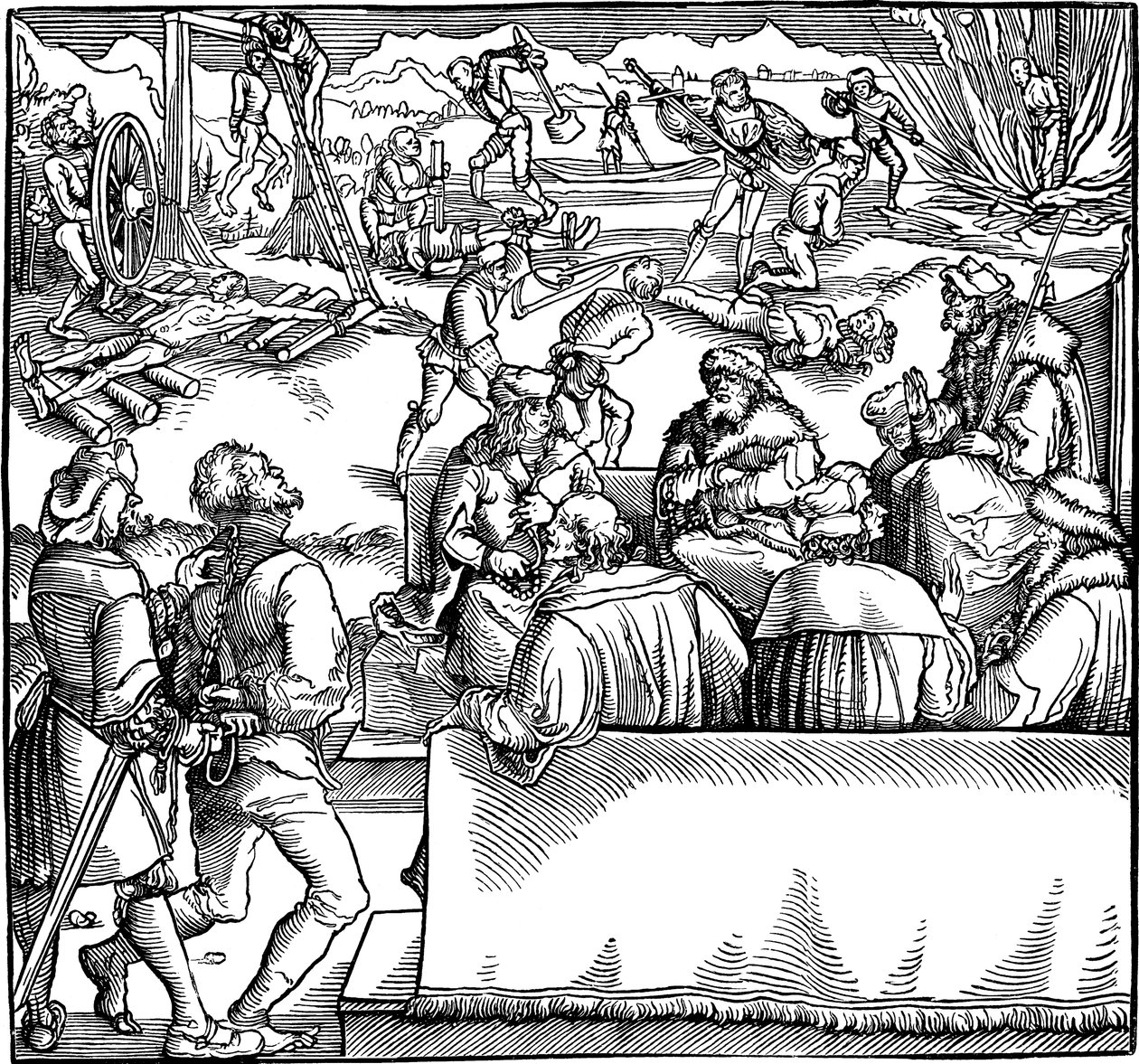 Posiedzenie sądowe. Ilustracja z książki Phisicke Against Fortune autorstwa Petrarki, 1532 autorstwa Hans Weiditz the Younger