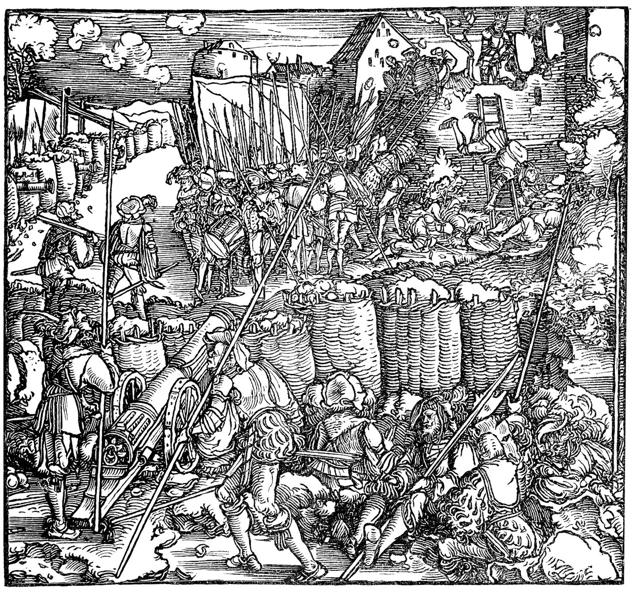 Oblężenie twierdzy. Ilustracja z książki Phisicke Against Fortune autorstwa Petrarki, 1532 autorstwa Hans Weiditz the Younger
