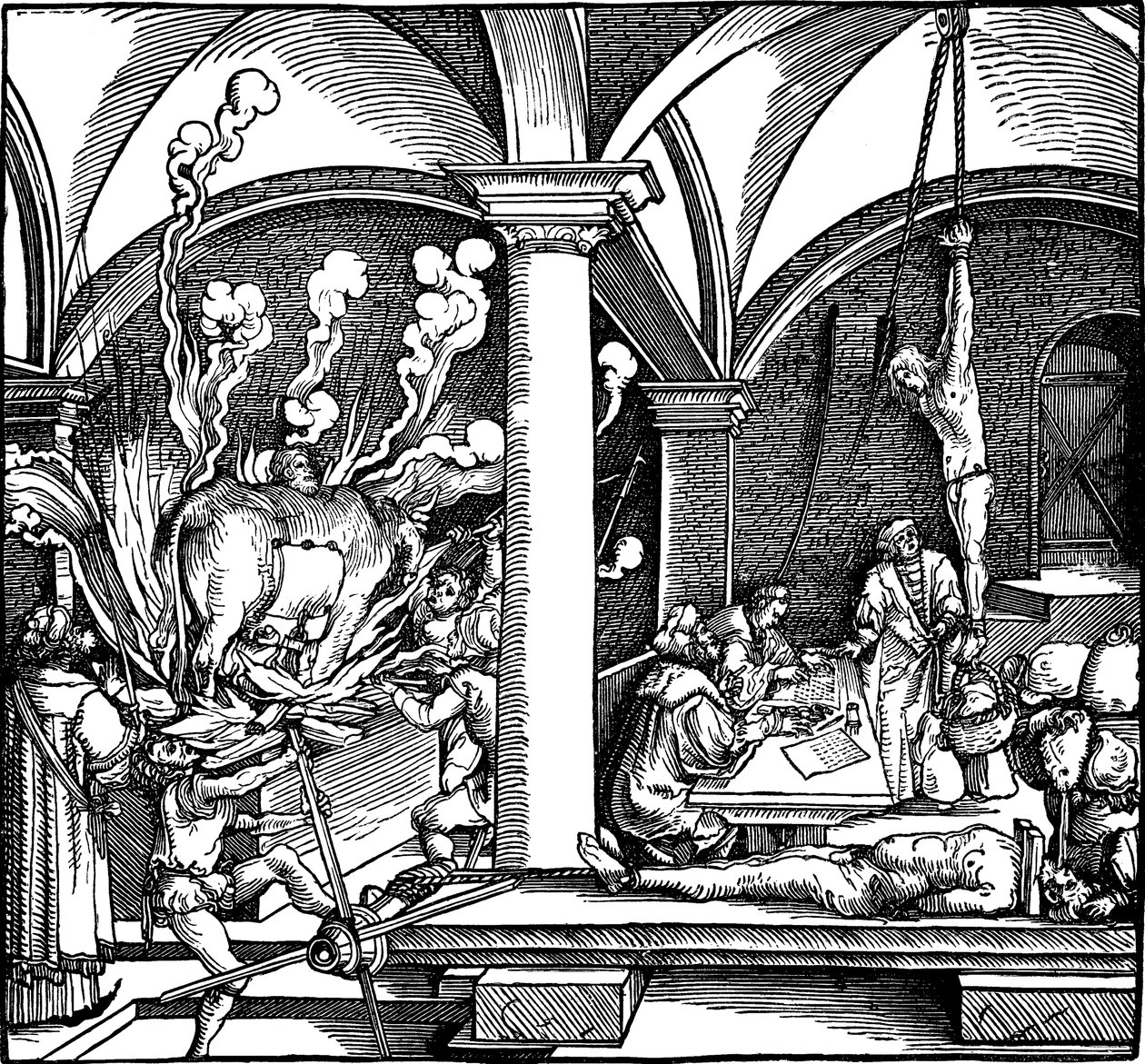 Torturować. Ilustracja z książki Phisicke Against Fortune autorstwa Petrarki, 1532 autorstwa Hans Weiditz the Younger