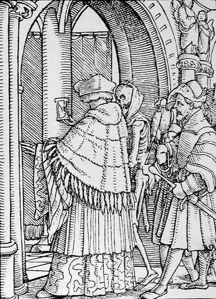 Śmierć i kanon, z Tańca śmierci, rycina Hansa Lutzelburgera, ok. 1538 r. autorstwa Hans after Holbein the Younger