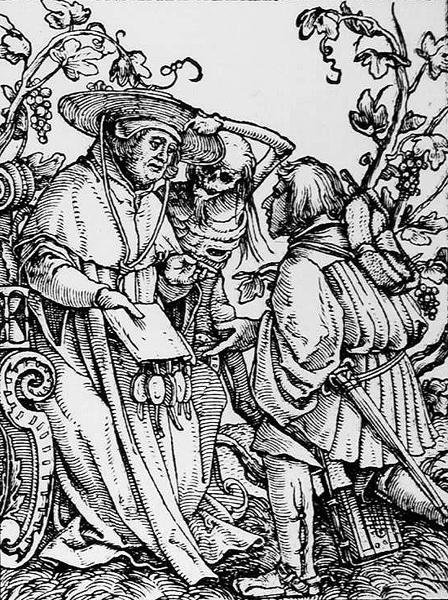 Śmierć i kardynał, z Tańca śmierci, rycina Hansa Lutzelburgera, ok. 1538 r. autorstwa Hans after Holbein the Younger