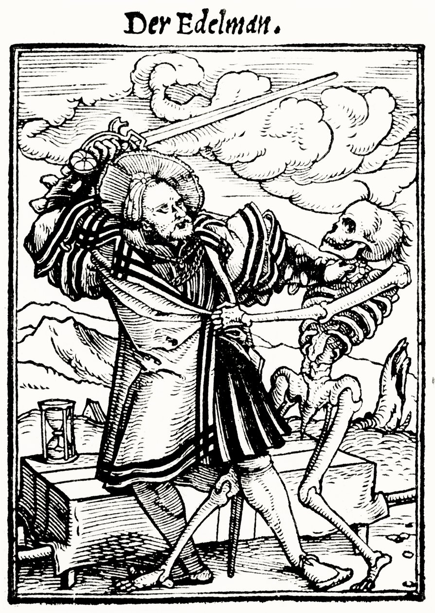 Śmierć i szlachcic, z Tańca śmierci, rycina Hansa Lutzelburgera, ok. 1538 autorstwa Hans after Holbein the Younger