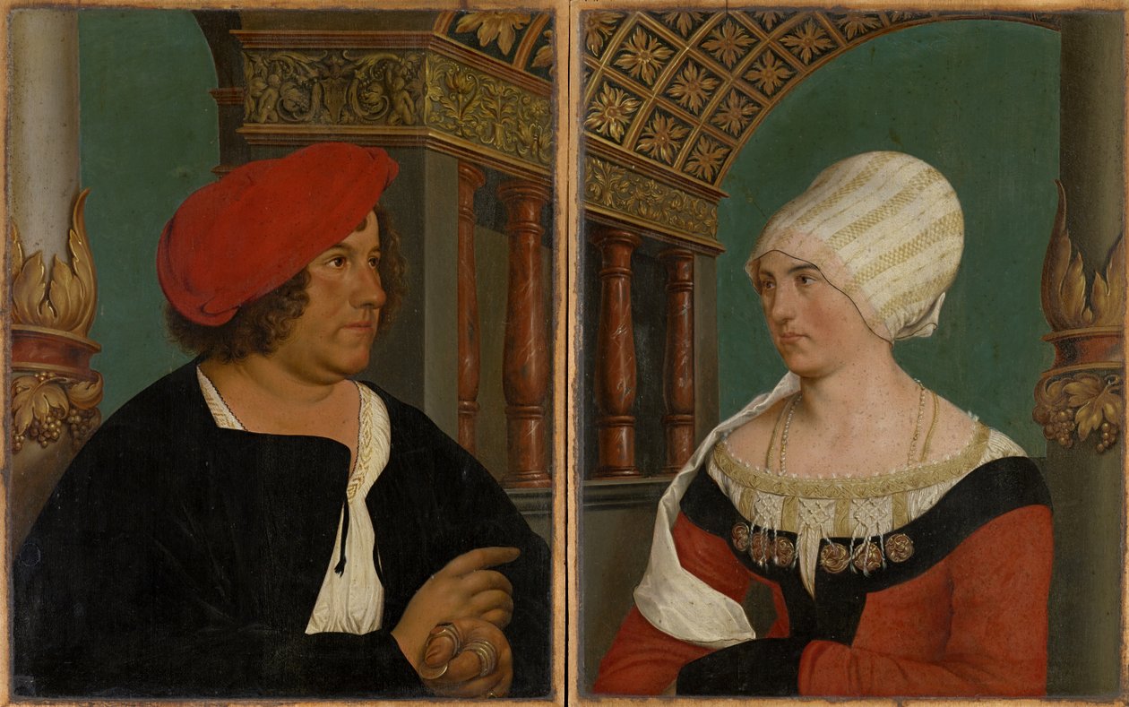 Podwójny portret burmistrza Bazylei Jacoba Meyera zum Hasena i jego żony Dorothei Kannengiesser, 1516 (tempera na drewnie lipowym) autorstwa Hans after Holbein the Younger