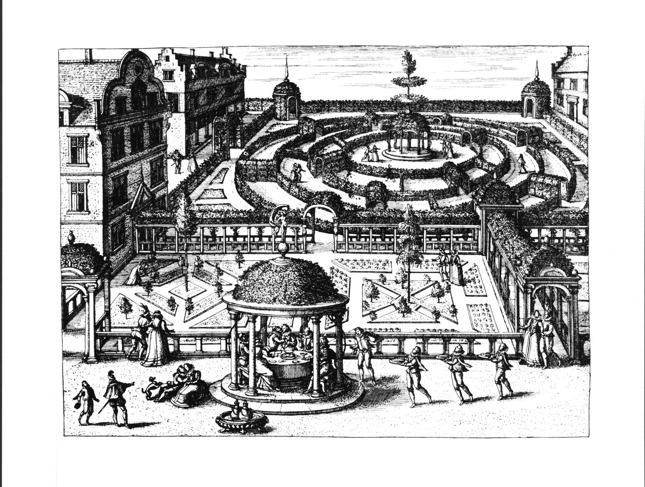 Ogród, z „Ogród zieleni i eleganckich i wielorakich form”, wydana ok. 1583 r. autorstwa Hans or Jan Vredeman de Vries