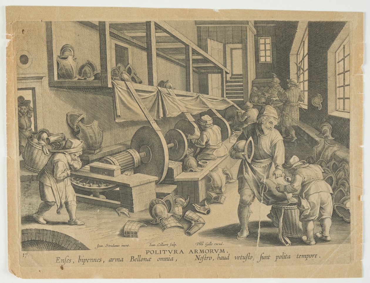 Politura Armorum, Broń polerska, blacha 17 z serii Nova Reperta, Modern Discoveries, c.1588 (rycina ) autorstwa Hans the younger Collaert