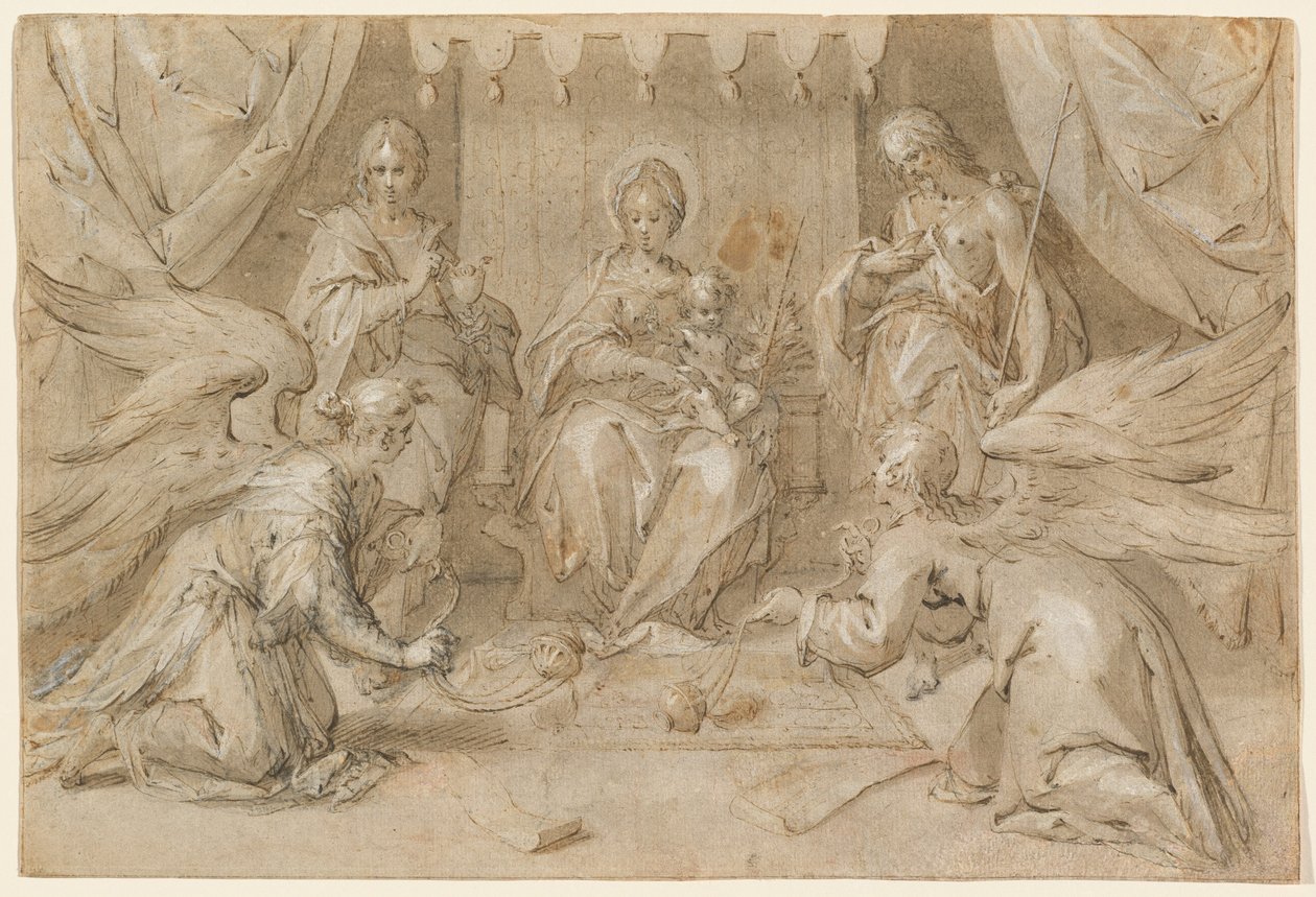 Madonna na tronie ze św. Janem Chrzcicielem i św. Janem Ewangelistą autorstwa Hans von Aachen