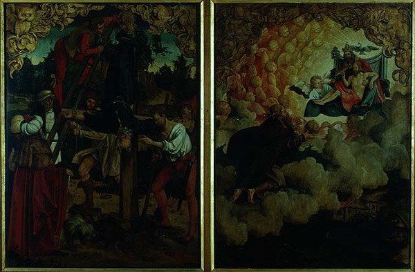 Historie ołtarza św. Piotra i Pawła: fragment przedstawiający Ukrzyżowanie św. Piotra Ltor, św. autorstwa Hans von Klumbach