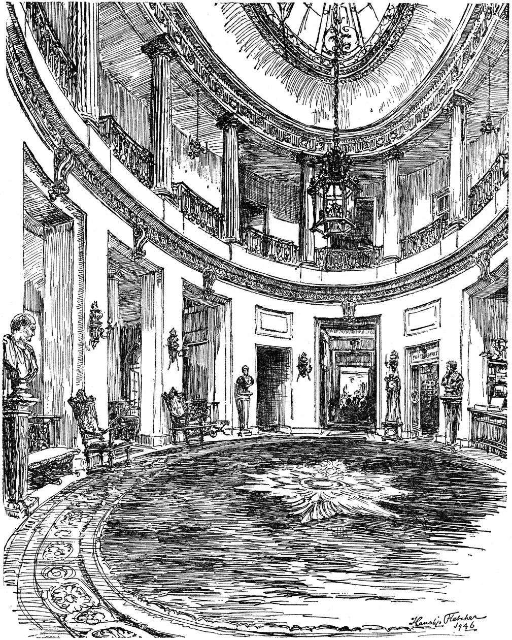 Hol wejściowy klubu RAC, Pall Mall, Londyn, 1946 autorstwa Hanslip Fletcher