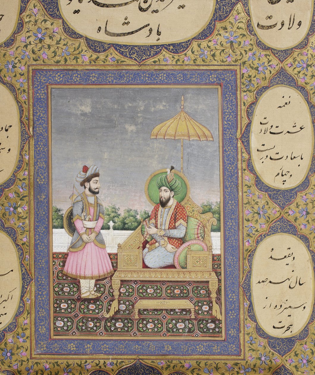 Album genealogii dynastii Mughal, 1855 (nieprzezroczyste wc i złoto na papierze) autorstwa Haqim Ahasan Ullah Khan
