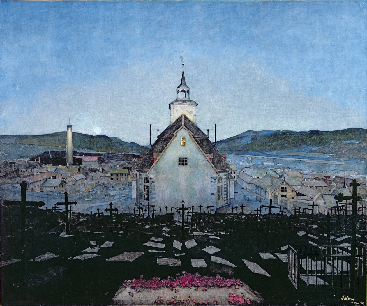 Noc (kolorowa kredka na papierze) autorstwa Harald Oscar Sohlberg