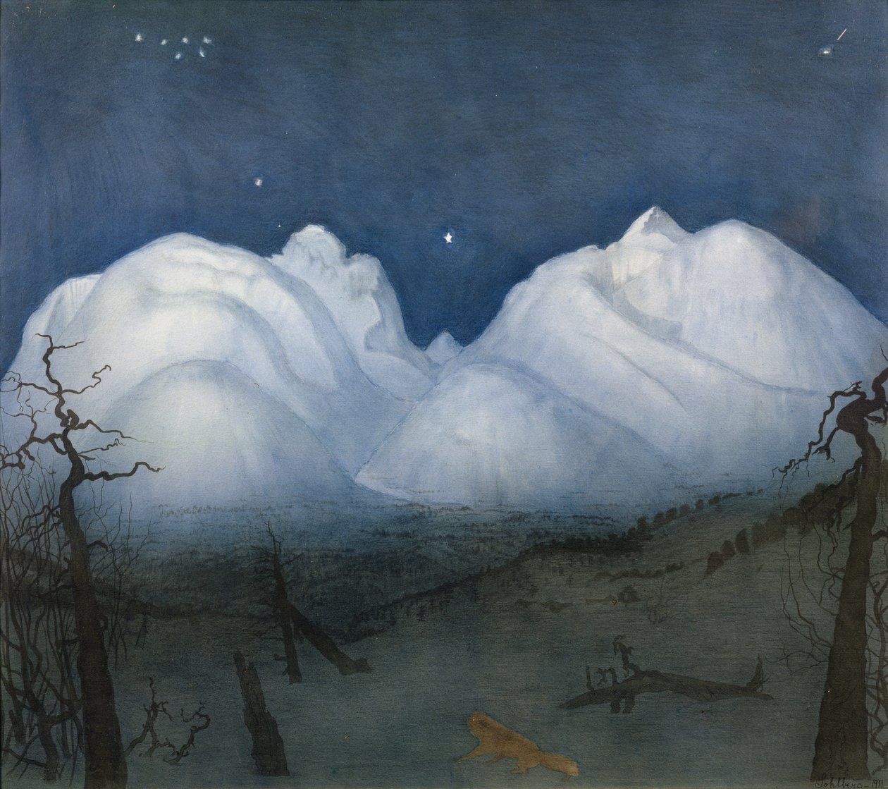 Zimowa noc w górach (pastel i akwarela na papierze) autorstwa Harald Oscar Sohlberg