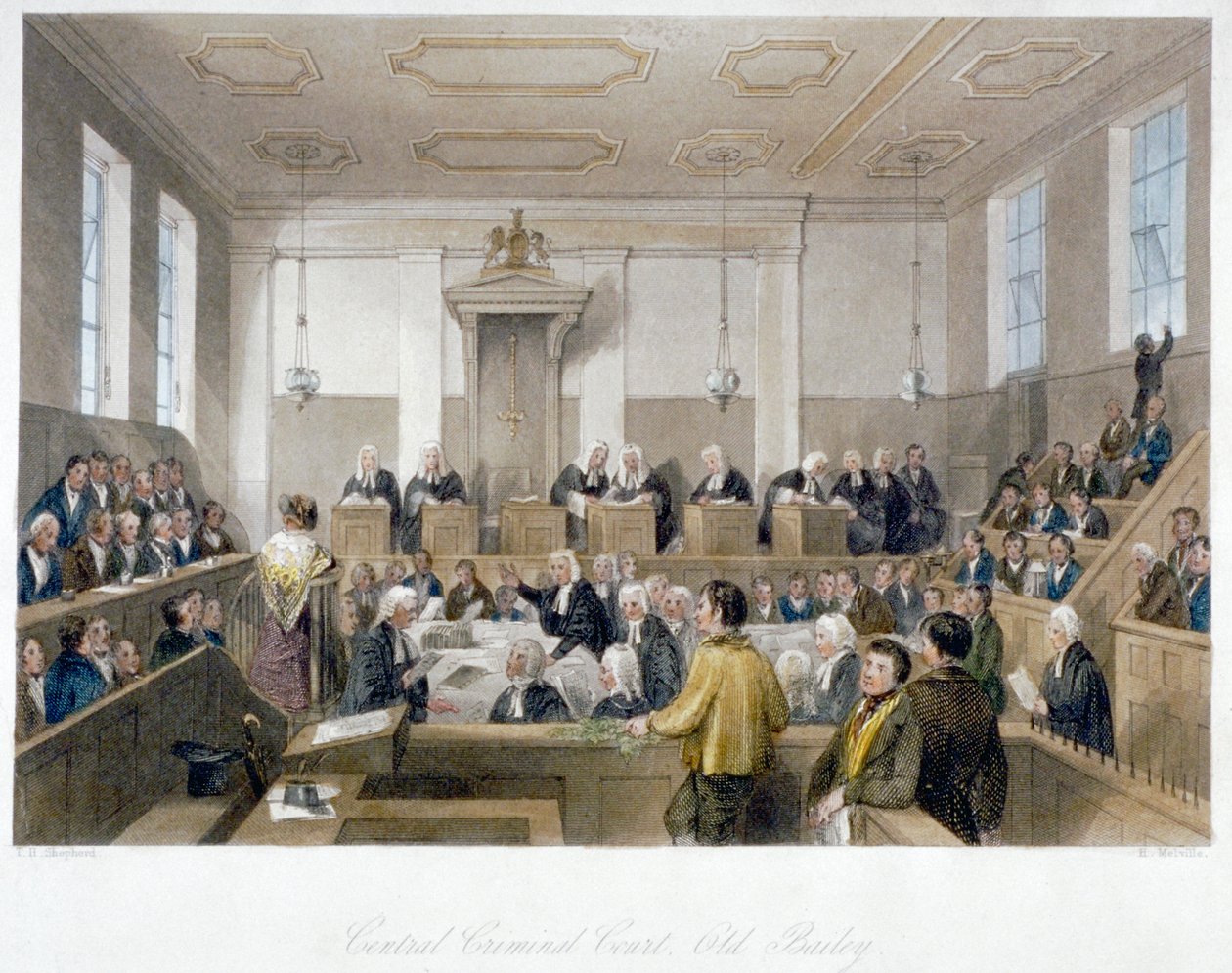 Wewnątrz Centralnego Trybunału Karnego, Old Bailey, z rozprawą sądową, City of London, 1840 autorstwa Harden Sidney Melville