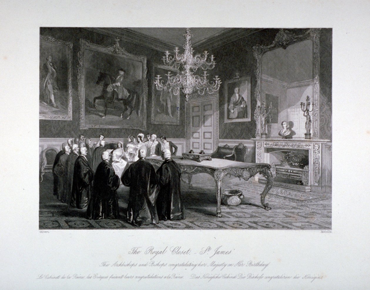 Widok wnętrza szafy królewskiej w Pałacu św. Jakuba, Westminster, Londyn, ok. 1840 r. autorstwa Harden Sidney Melville