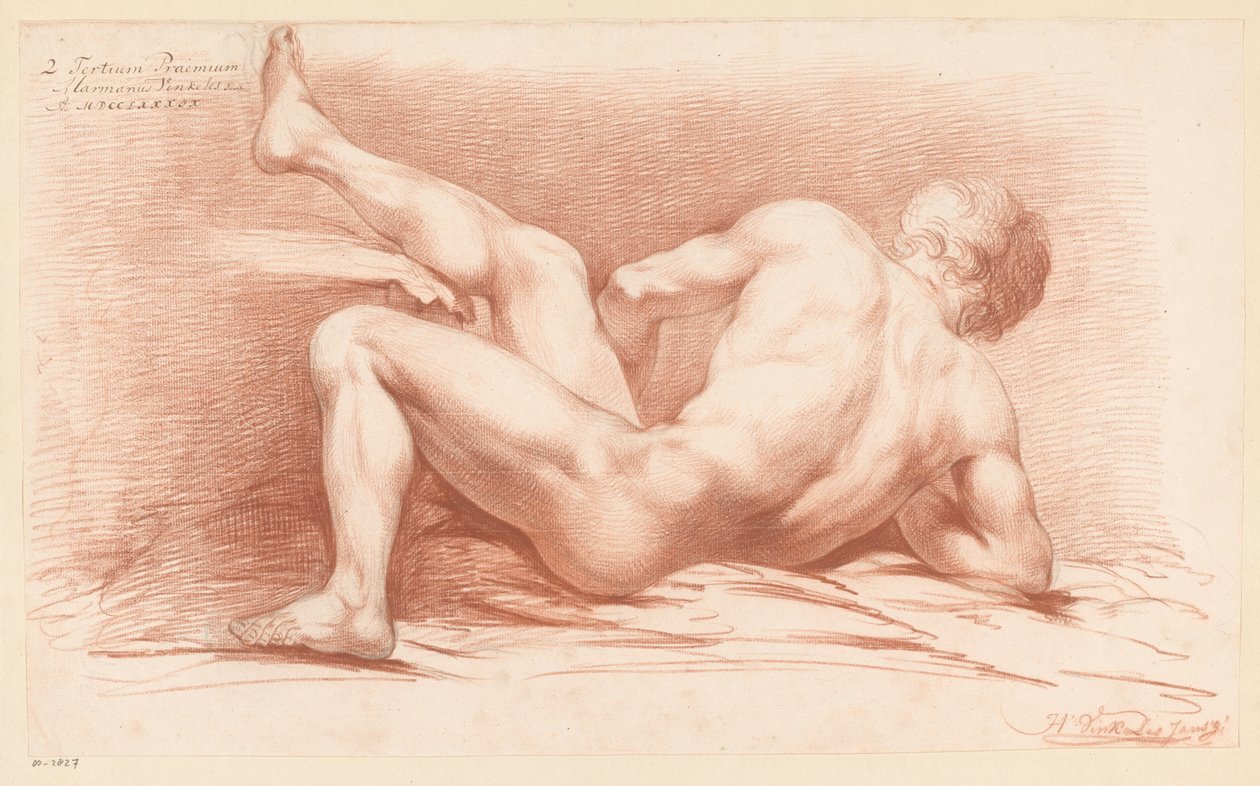 Siedzący akt męski, widziany z tyłu (3 nagroda 1789) autorstwa Harmanus Jansz. Vinkeles