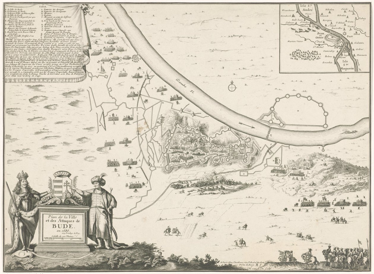 Plattegrond van Buda, 1686 Plan miasta i ataków Bude w 1686 r. (tytuł na obiekcie) autorstwa Harmanus van Loon