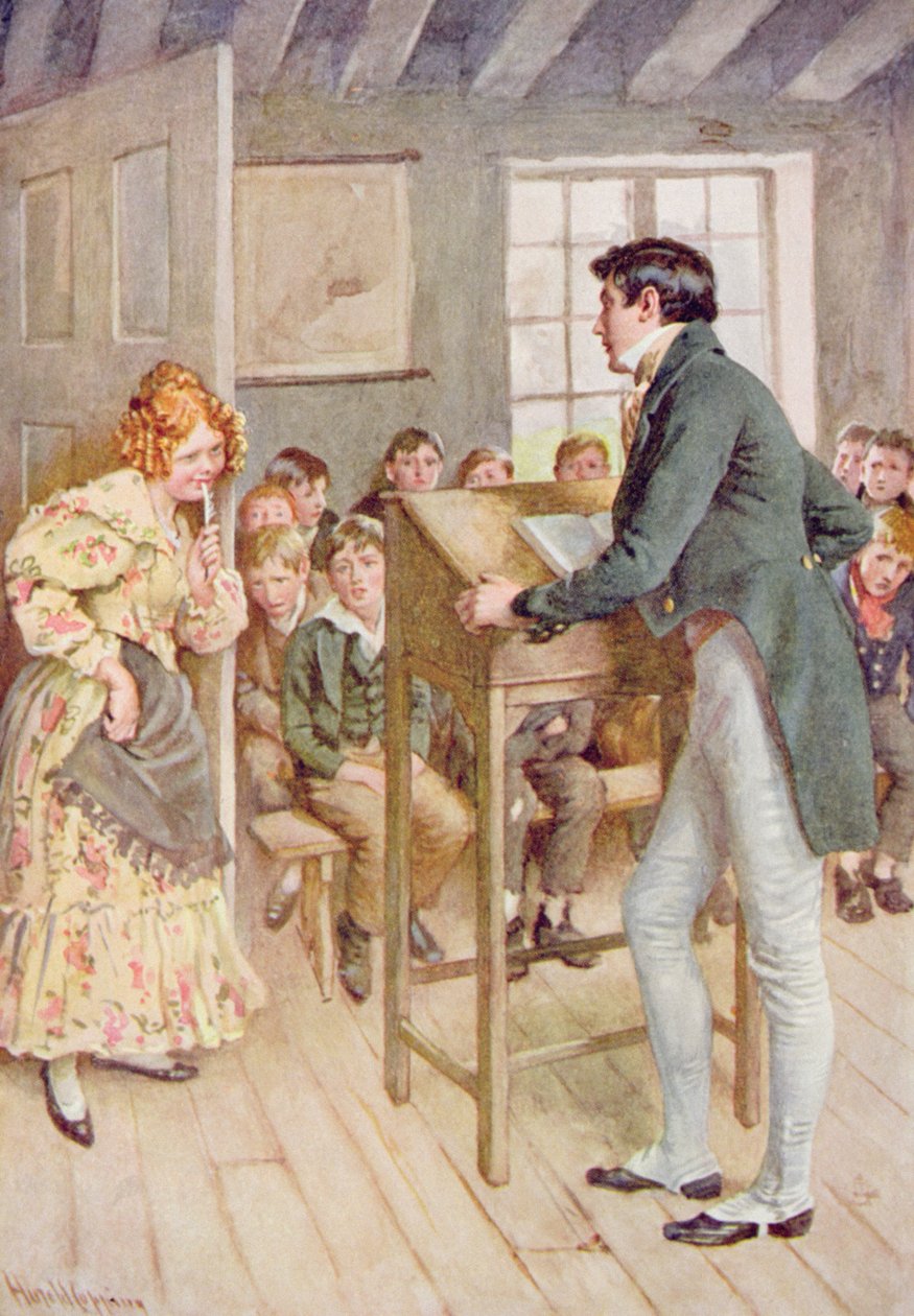 Fanny Squeers i Nicholas Nickleby, ilustracja do "Character Sketches from Dickens", opracowanie B.W. Matz, 1924 r. autorstwa Harold Copping