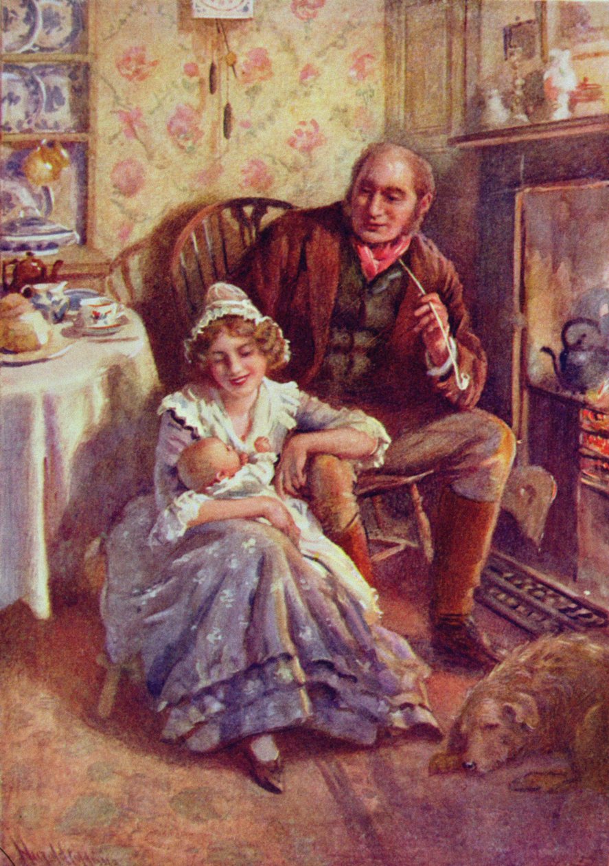 John i Dot Peerybingle, ilustracja do „Character Sketches from Dickens” opracowanej przez B.W. Matz, 1924 autorstwa Harold Copping