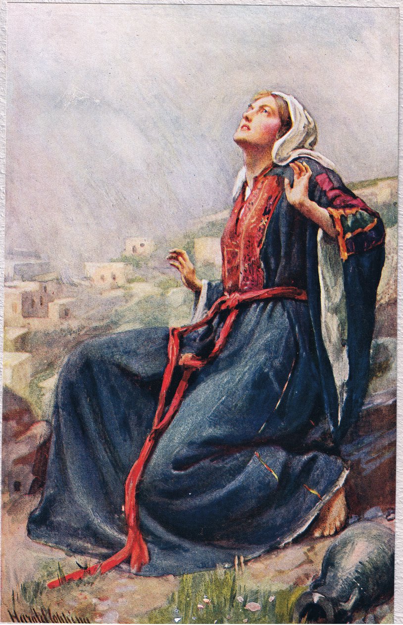 Maryja Matka Jezusa, ilustracja z książki „Kobiety biblijne”, wydanej przez The Religious Tract Society, 1927 autorstwa Harold Copping