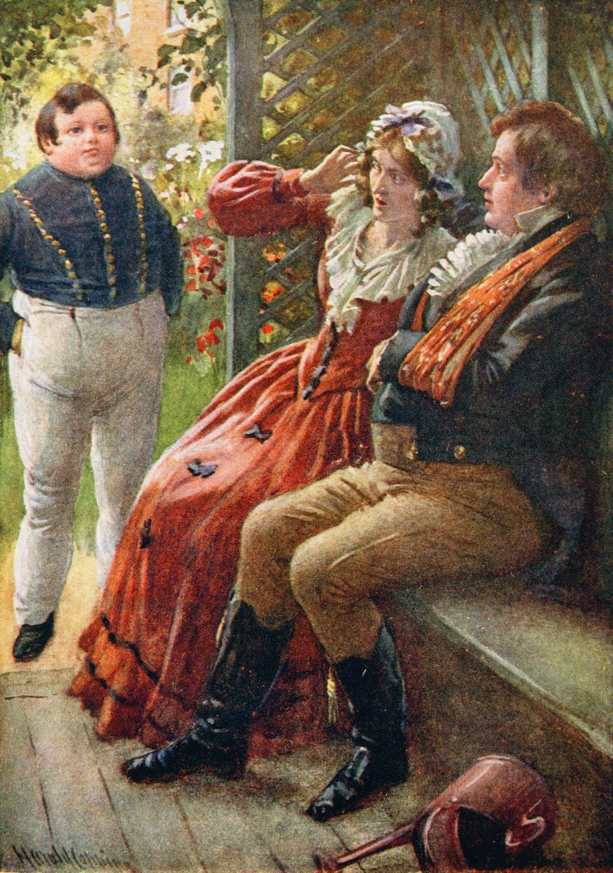 The Fat Boy, ilustracja do „Szkiców postaci z Dickensa” opracowanej przez B.W. Matz, 1924 autorstwa Harold Copping