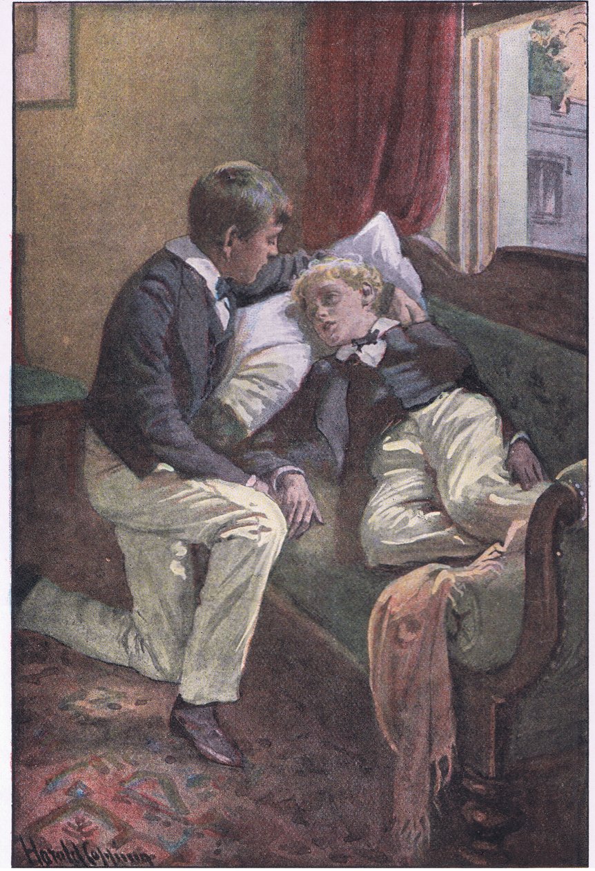 Tom otoczył ramieniem głowę Artura autorstwa Harold Copping