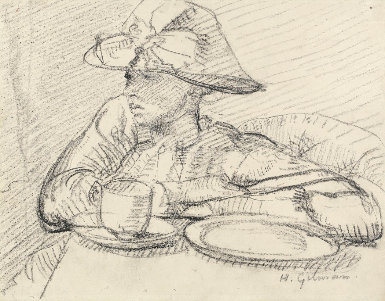 Portret Mary L. (czarna kreda na papierze) autorstwa Harold Gilman