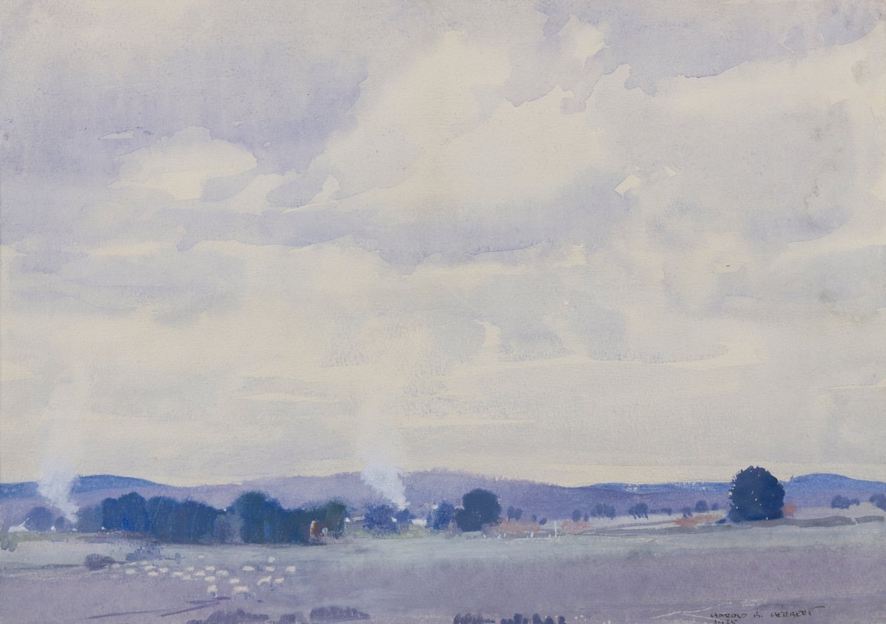 Kraina owiec, Victoria, 1935 (wc i gwasz na papierze) autorstwa Harold Brocklebank Herbert