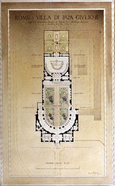 Plan parteru Villa di Papa Giulio w Rzymie autorstwa Harold Chalton Bradshaw