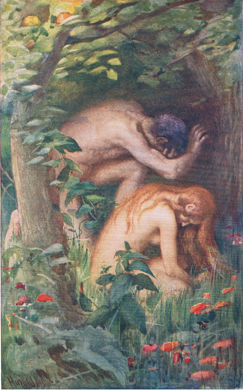 Adam i Ewa, ilustracja z serialu "Obrazki, które uczą korony", 1920 autorstwa Harold Copping