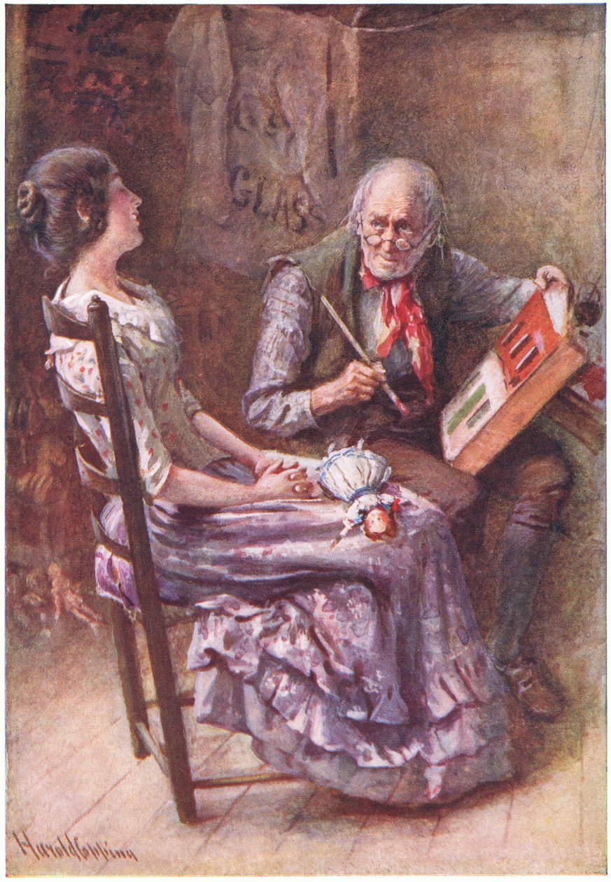 Caleb Plummer i jego niewidoma córka, ilustracja do „Character Sketches from Dickens” opracowanej przez B.W. Matz autorstwa Harold Copping