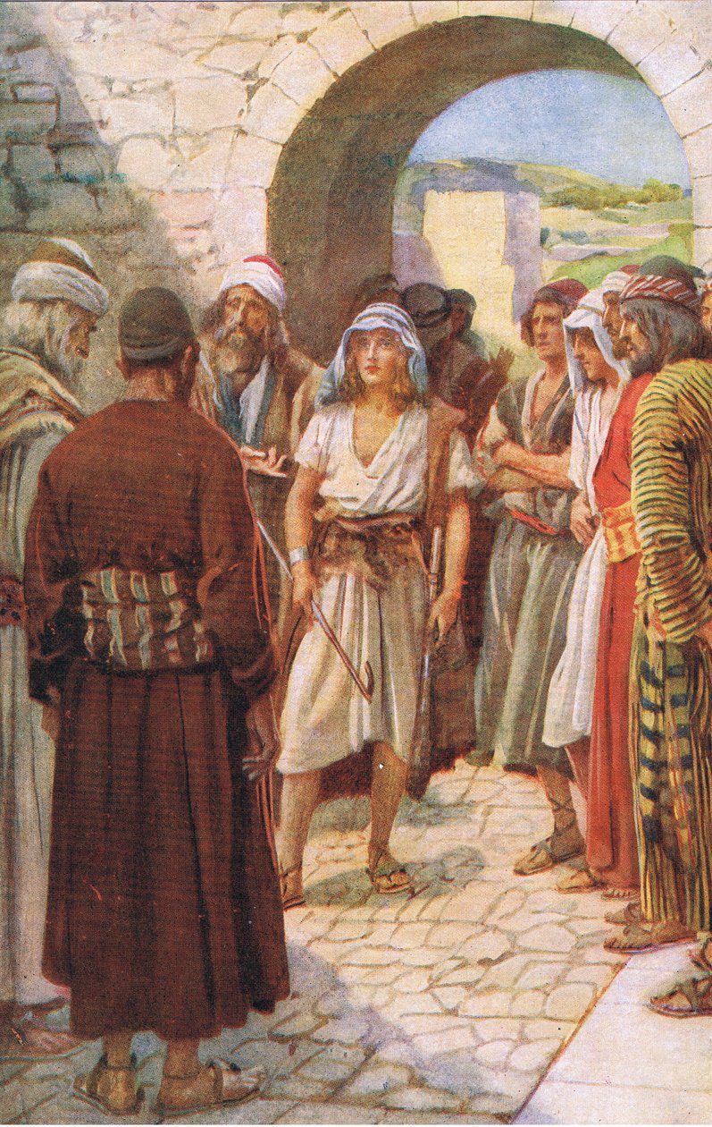 Dawid wezwany przed Samuela, ilustracja z serii „Obrazki, które uczą koronę”, 1920 autorstwa Harold Copping