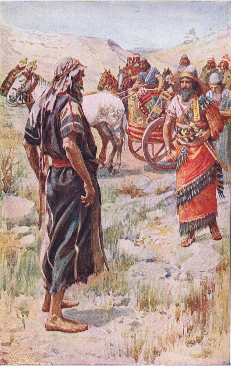 Eliasz i Achab, ilustracja z serii „Obrazki, które uczą korony”, 1920 autorstwa Harold Copping