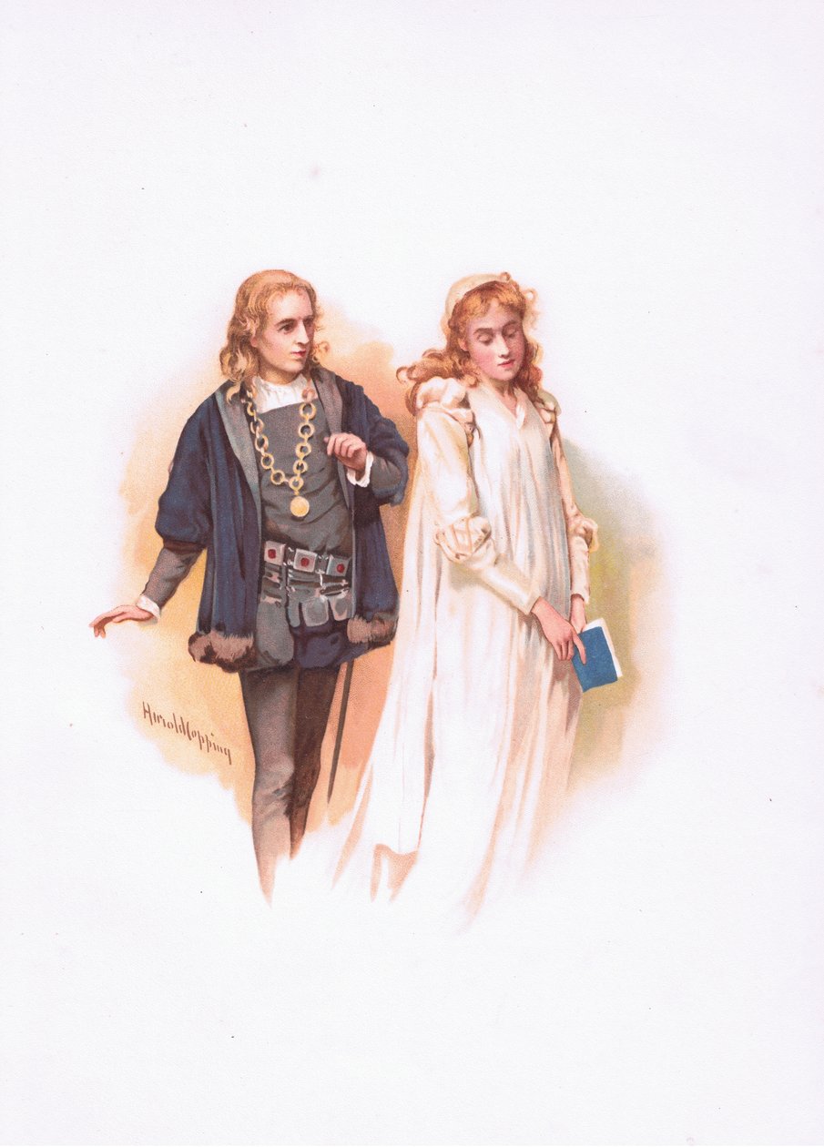 Hamlet i Ofelia, ilustracja z Hamlet autorstwa Harold Copping