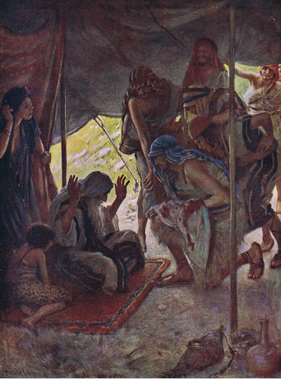Płaszcz Józefa przyniesiony do Jakuba, ilustracja z serii „Obrazki, które uczą koronę”, 1920 autorstwa Harold Copping