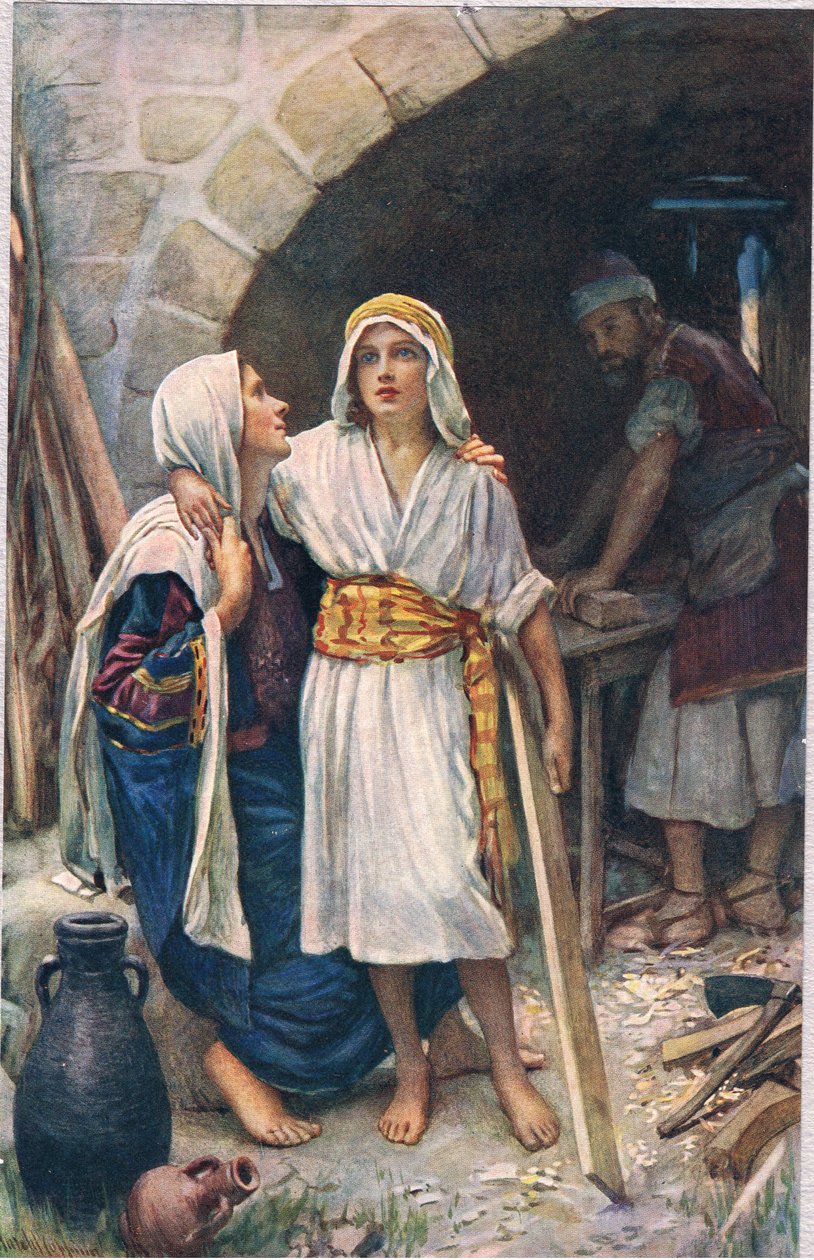 Maryja i Jezus, ilustracja z książki „Kobiety Biblii”, wydanej przez The Religious Tract Society autorstwa Harold Copping