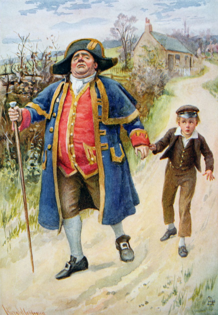 Mr Bumble i Oliver Twist, ilustracja do „Character Sketches from Dickens” opracowanej przez B.W. Matz, 1924 autorstwa Harold Copping