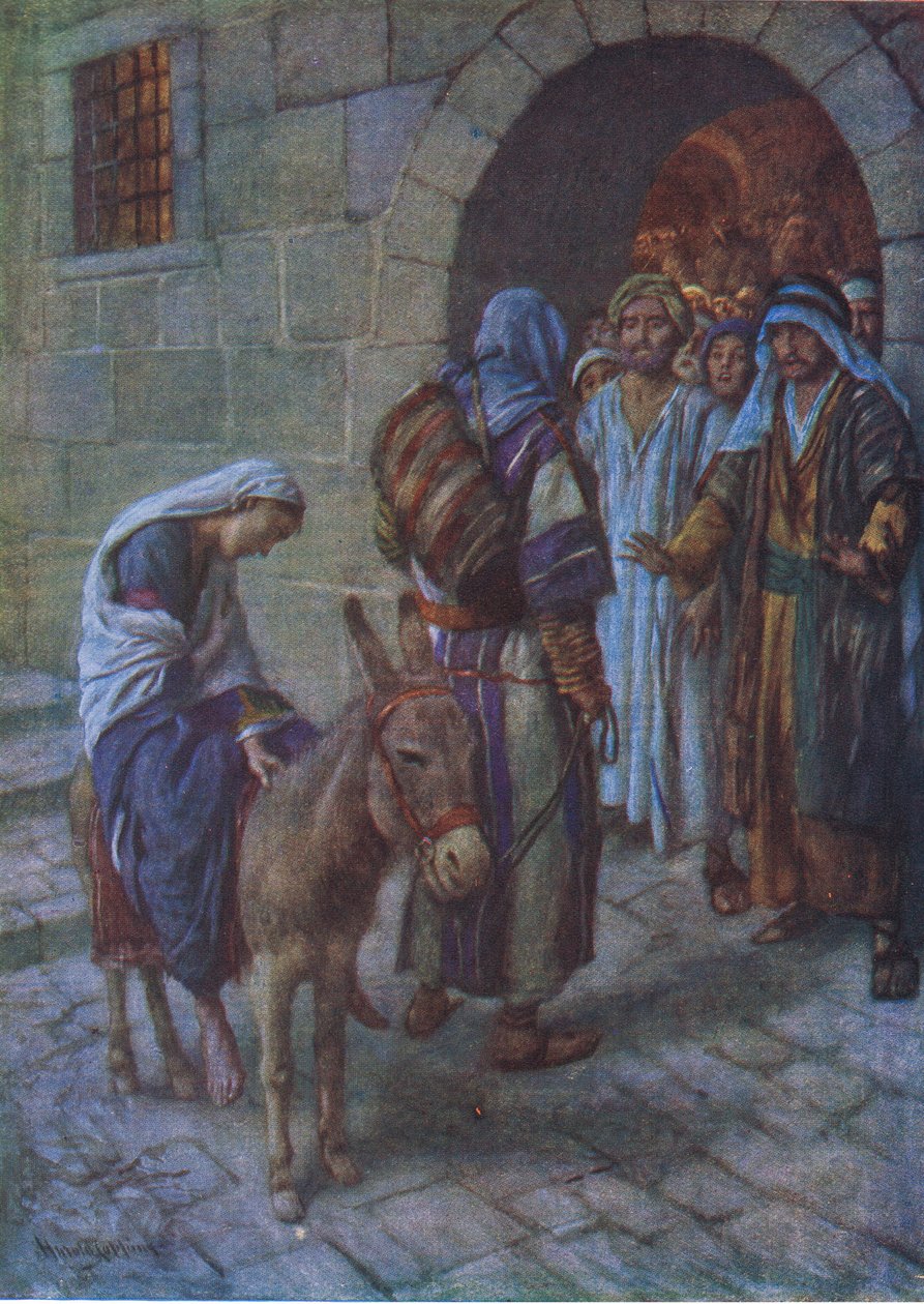 Brak miejsca w gospodzie, ilustracja z Harold Copping Pictures: The Crown Series, ok. 1920 r. autorstwa Harold Copping