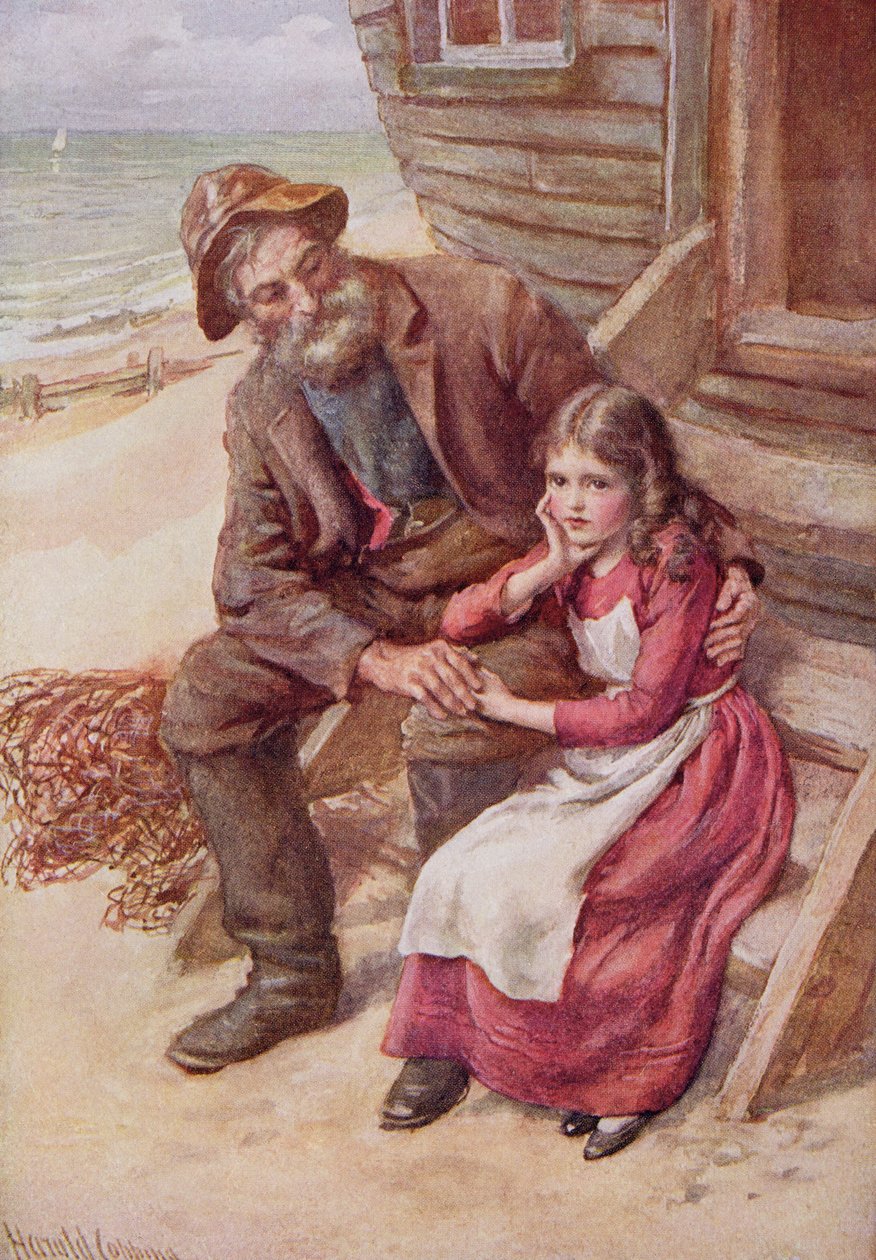 Peggotty i mała Emily, ilustracja do „Szkiców postaci z Dickensa” opracowanej przez B.W. Matz autorstwa Harold Copping