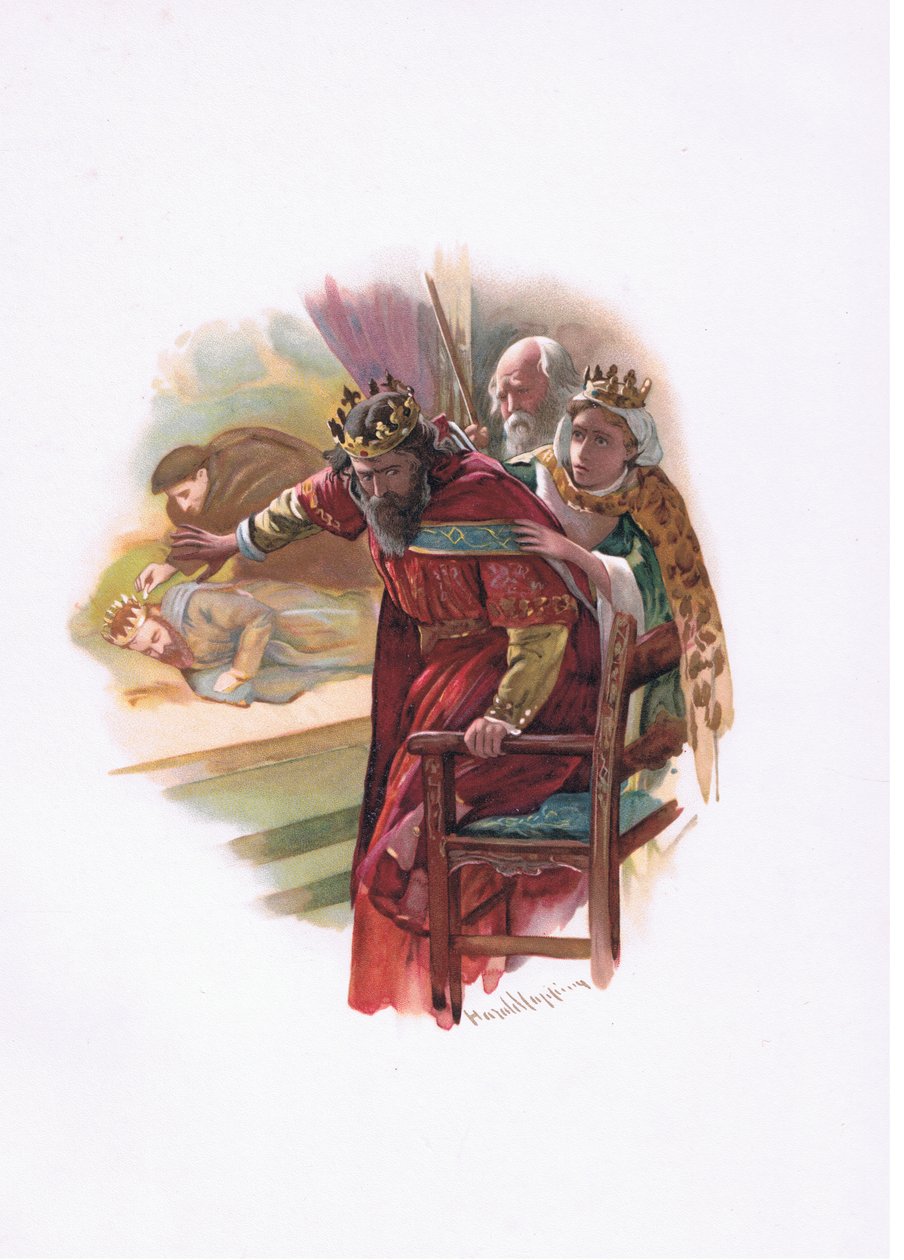 Królowa Gertruda, ilustracja z Hamlet autorstwa Harold Copping