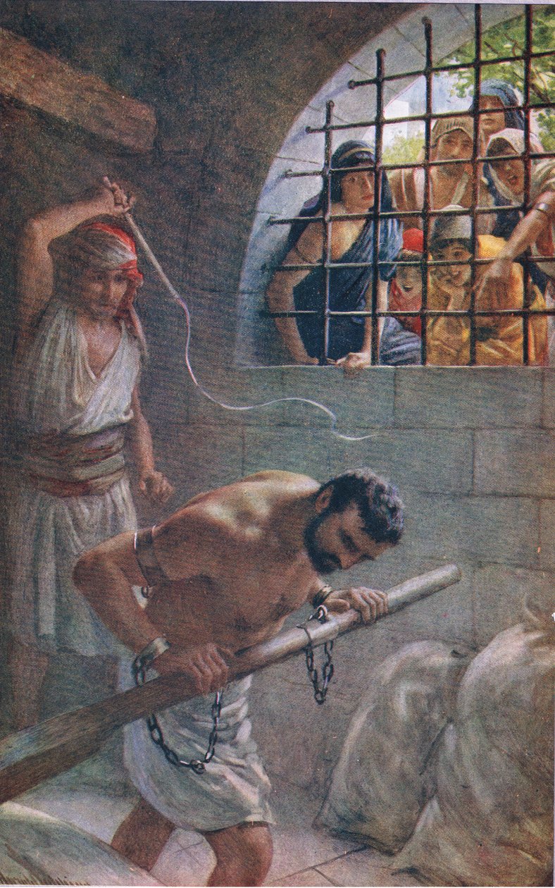 Samson, ilustracja z serialu „Obrazki, które uczą korony”, 1920 autorstwa Harold Copping
