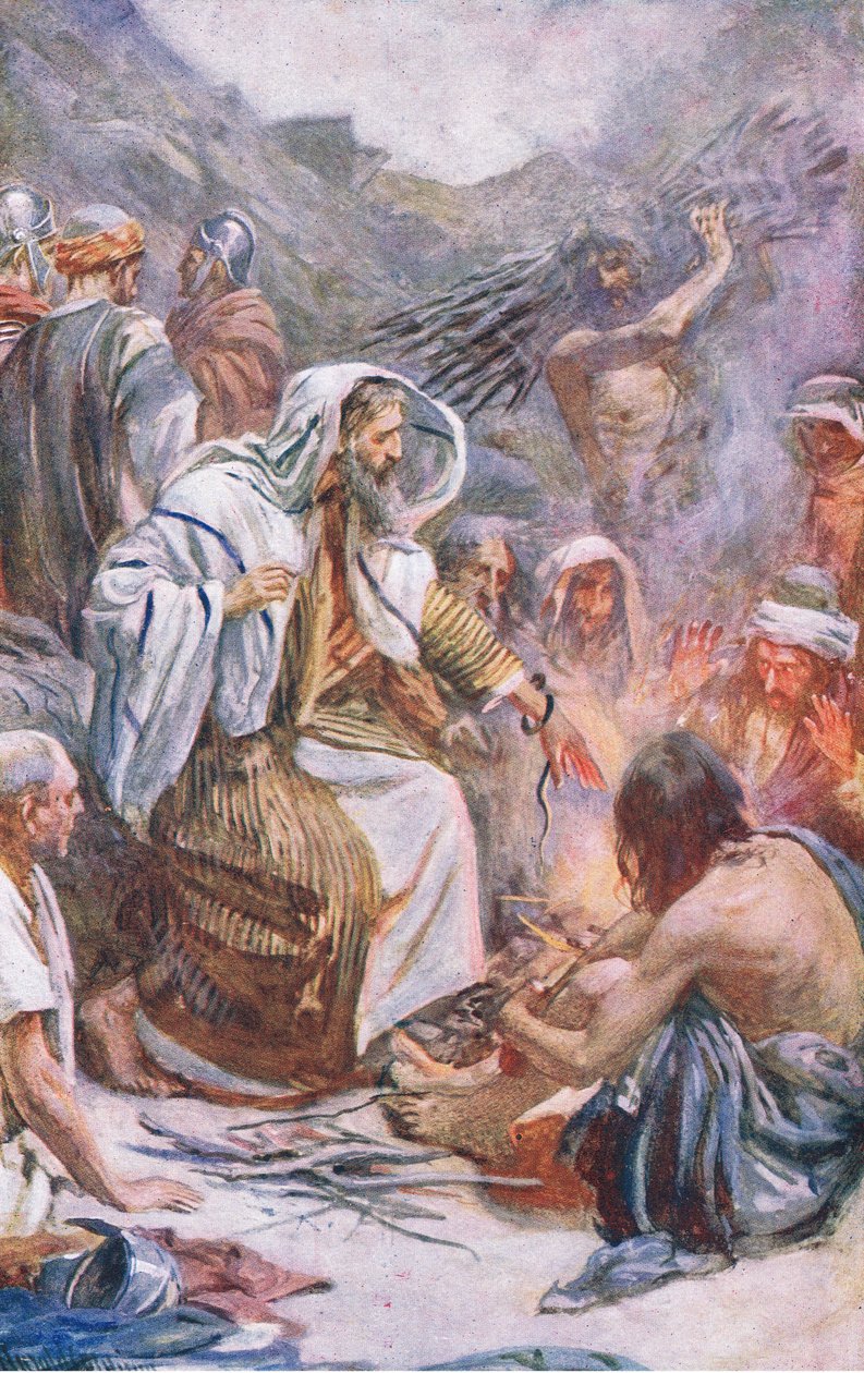 St Paul at Melita, ilustracja z Harold Copping Pictures: The Crown Series, ok. 1920 autorstwa Harold Copping