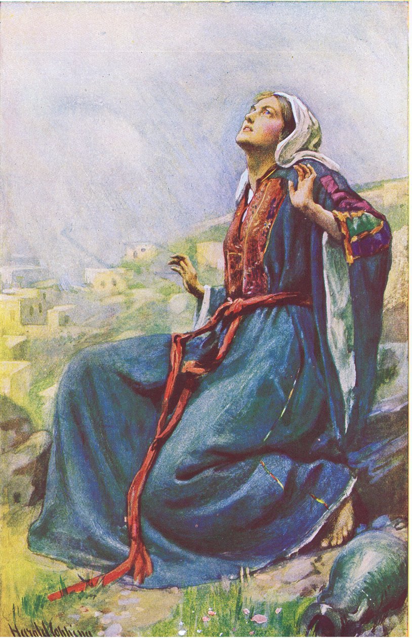 Zwiastowanie, ilustracja z „Harold Copping Pictures: The Crown Series”, ok. 1920 (kolor lito) autorstwa Harold Copping